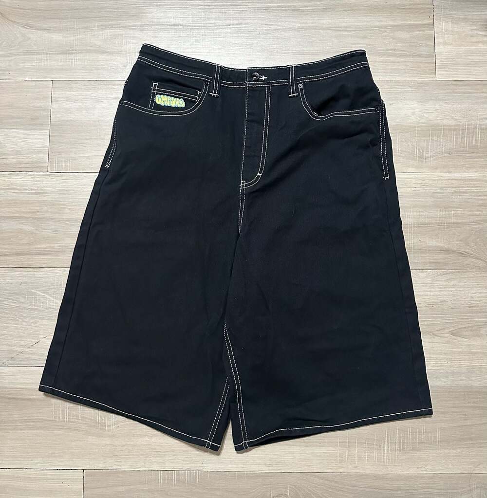 Empyre Black Loose Fit Skate Shorts with Fire Hydrant Embroidery Size 32